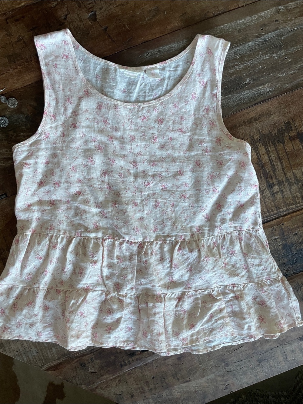 Shabby Chic Cream Tank with Pink Floral Ruffle
